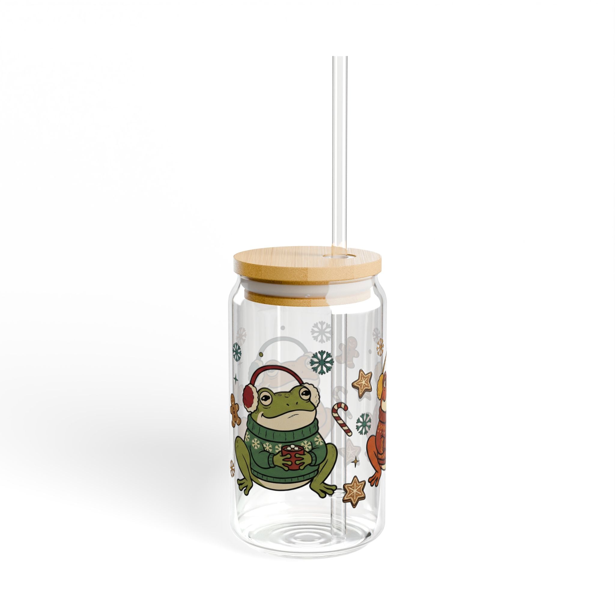 Retro Christmas Frogs Cocoa Sipper Glass