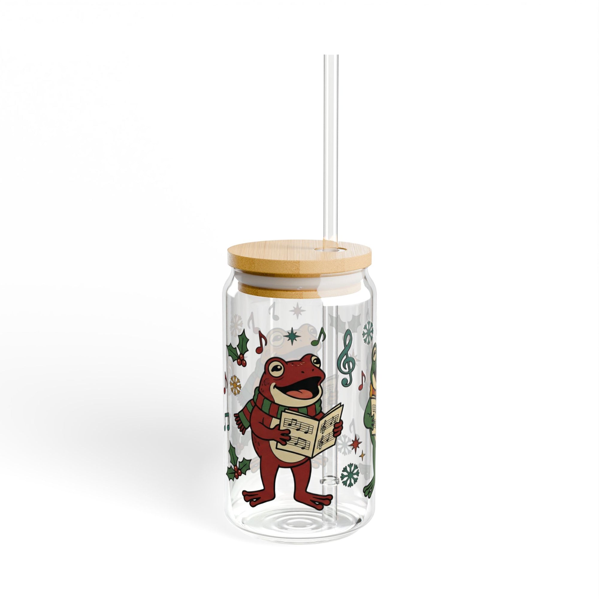Retro Christmas Frogs Caroling Sipper Glass
