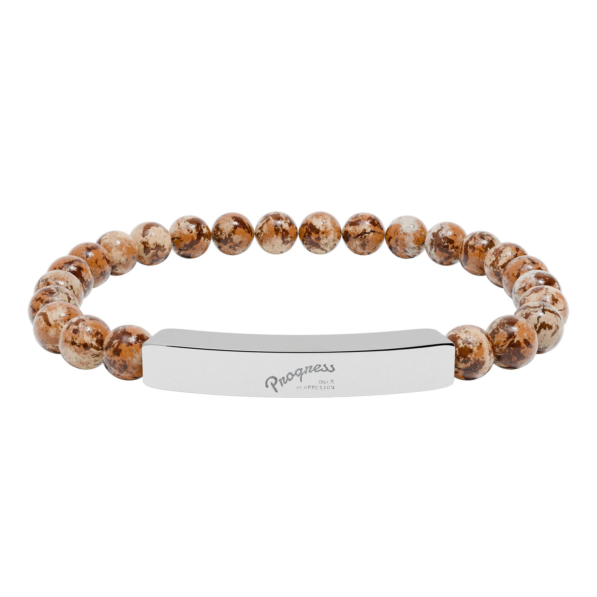 Engravable Natural Stone Bead Bar Bracelet — Personalized Stretch Gemstone Bracelet
