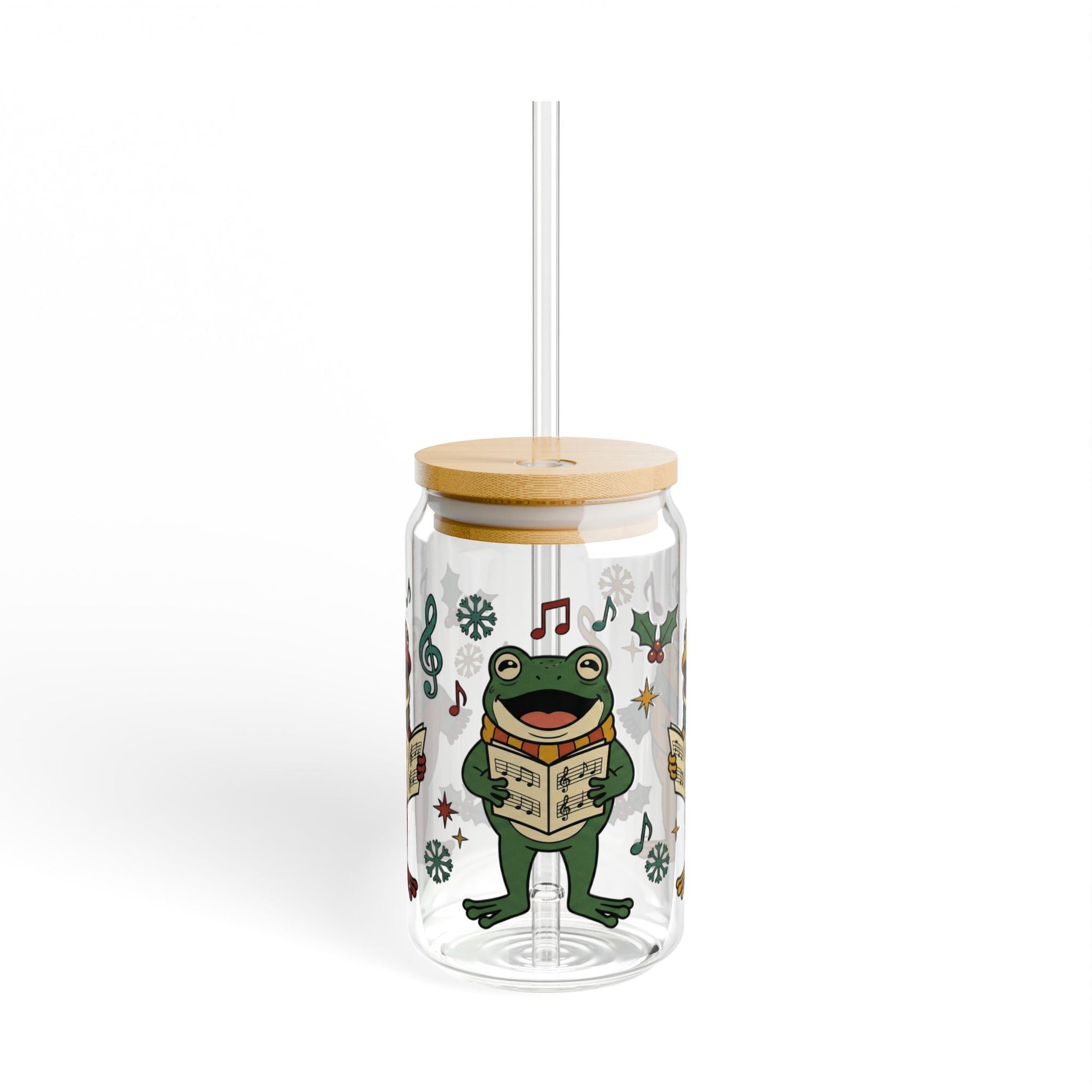 Retro Christmas Frogs Caroling Sipper Glass