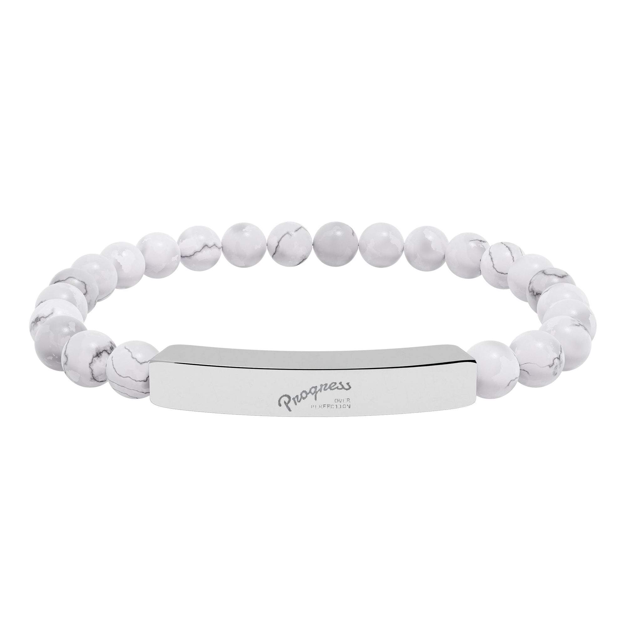 Engravable Natural Stone Bead Bar Bracelet — Personalized Stretch Gemstone Bracelet