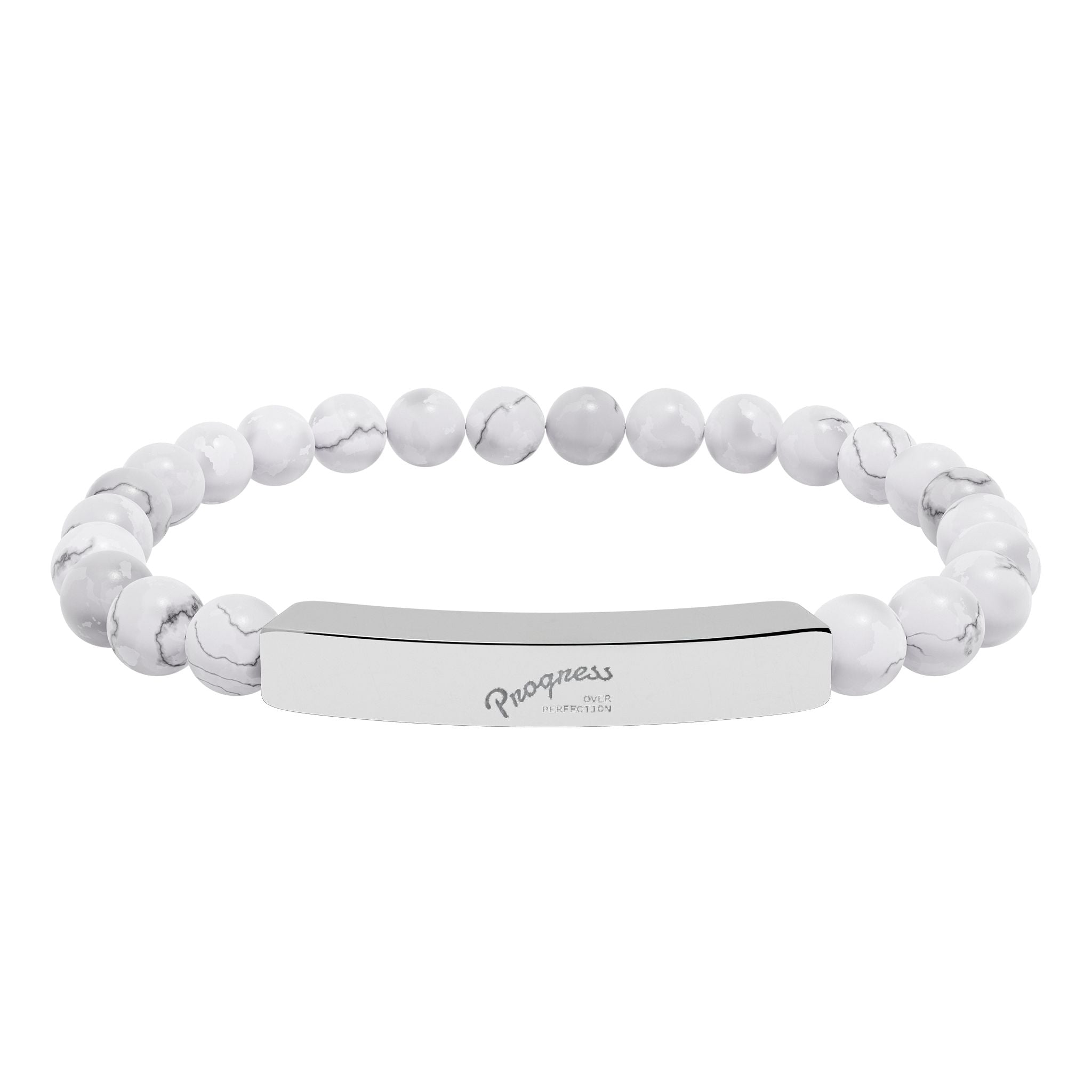 Engravable Natural Stone Bead Bar Bracelet — Personalized Stretch Gemstone Bracelet