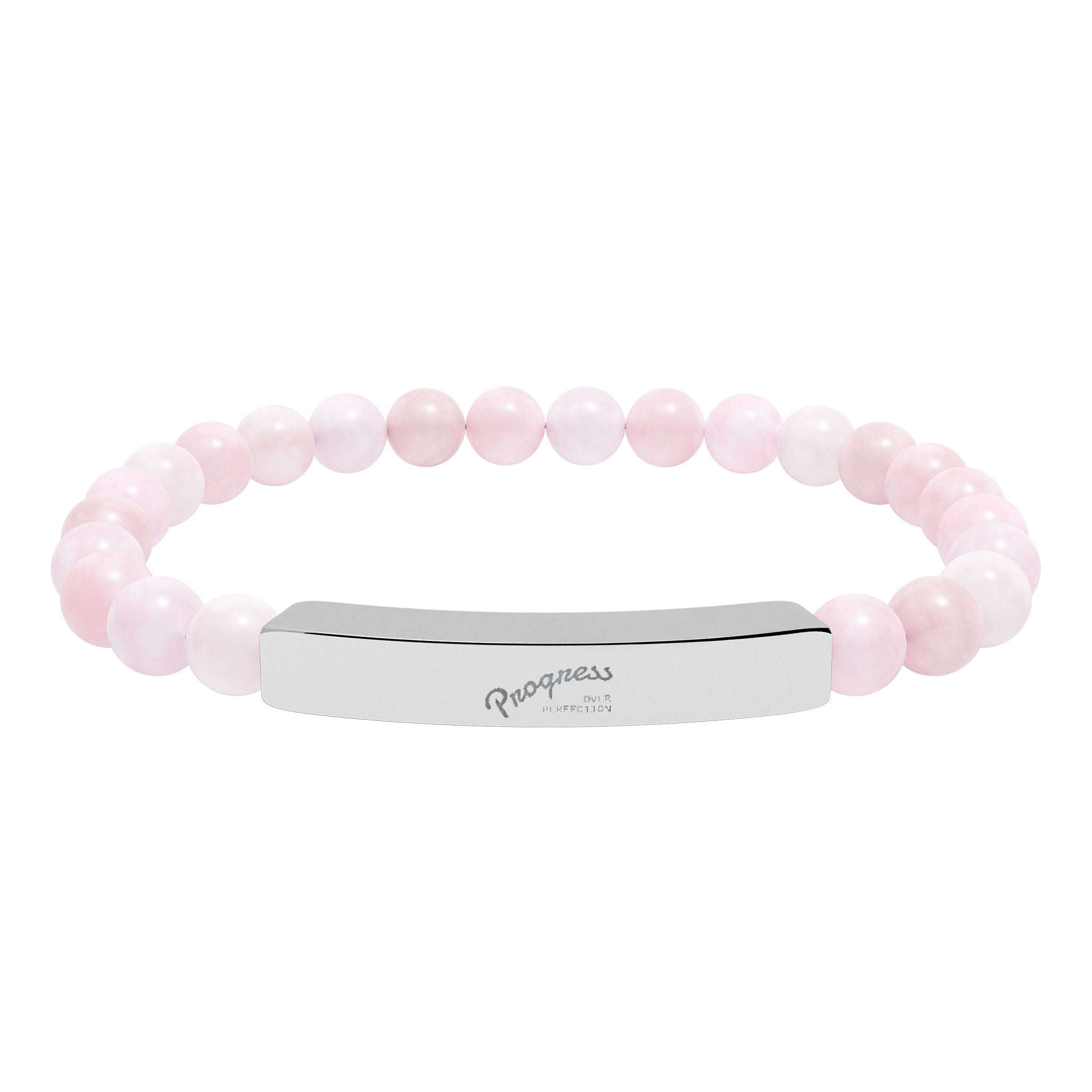 Engravable Natural Stone Bead Bar Bracelet — Personalized Stretch Gemstone Bracelet