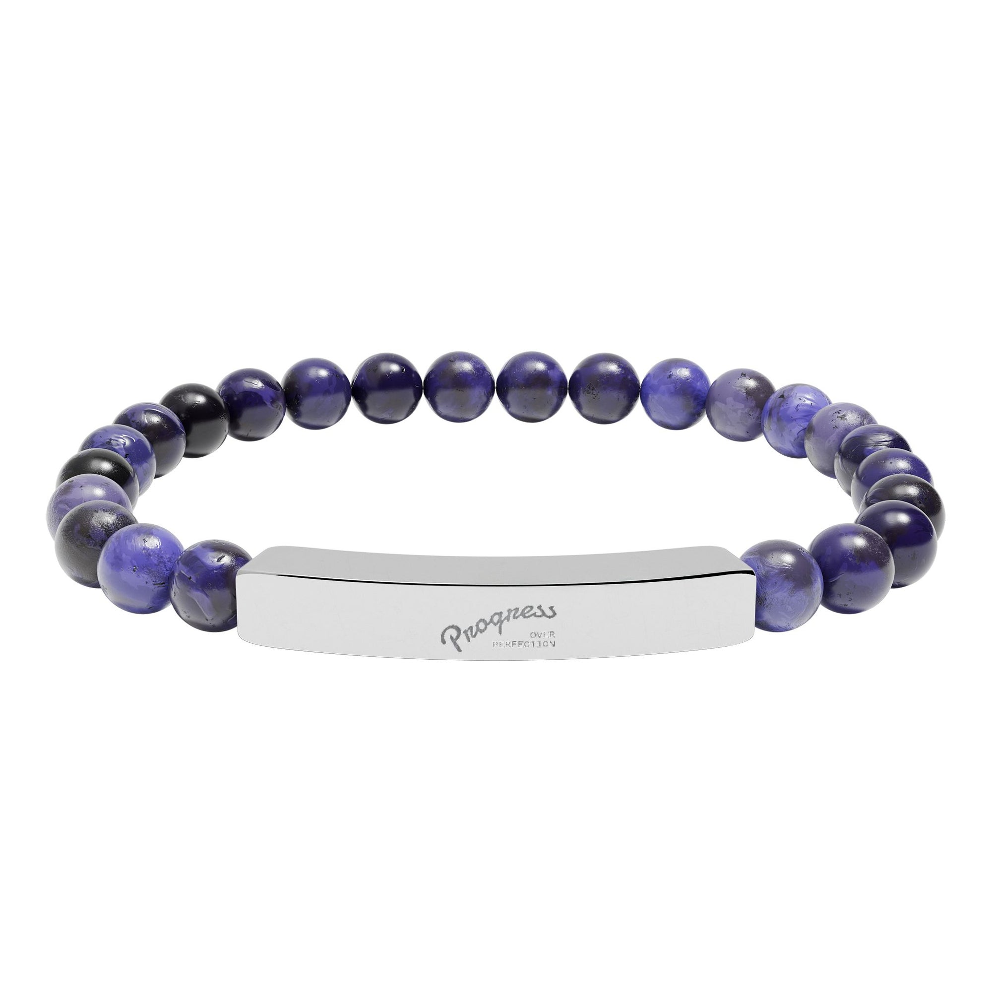 Engravable Natural Stone Bead Bar Bracelet — Personalized Stretch Gemstone Bracelet
