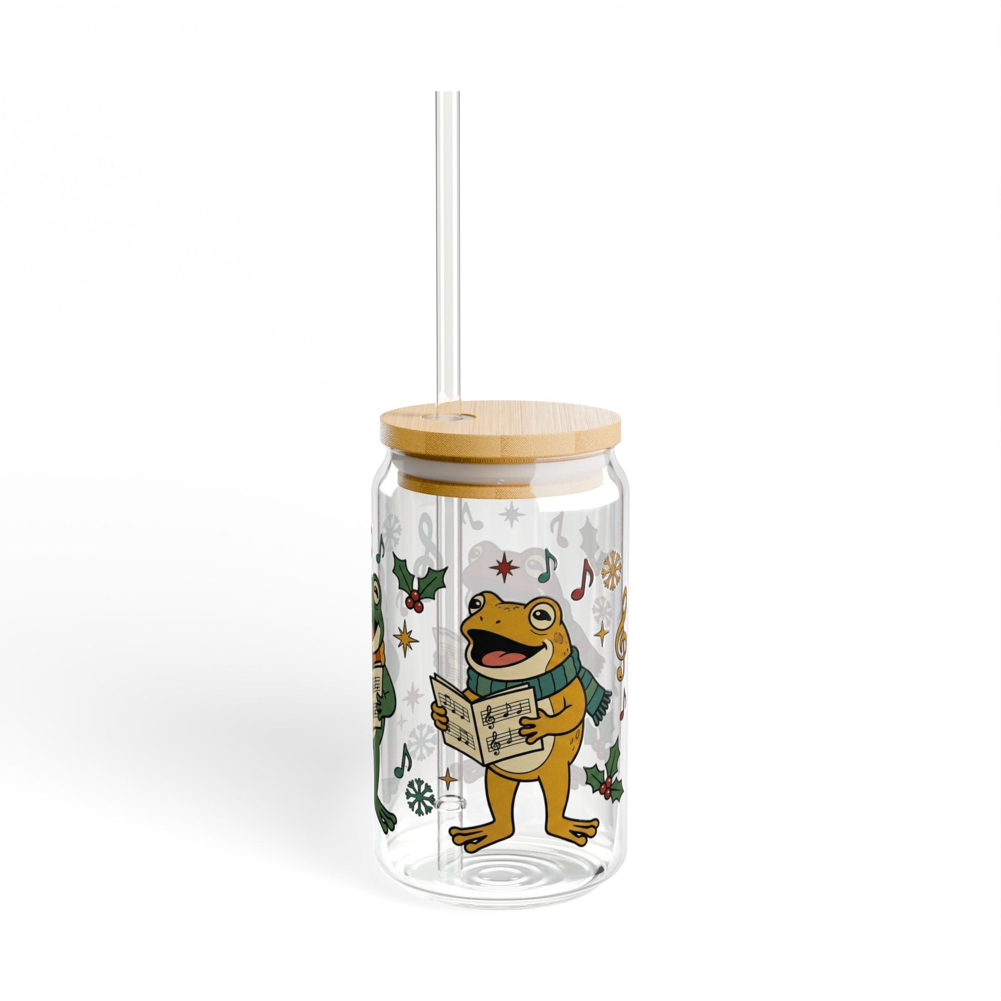 Retro Christmas Frogs Caroling Sipper Glass