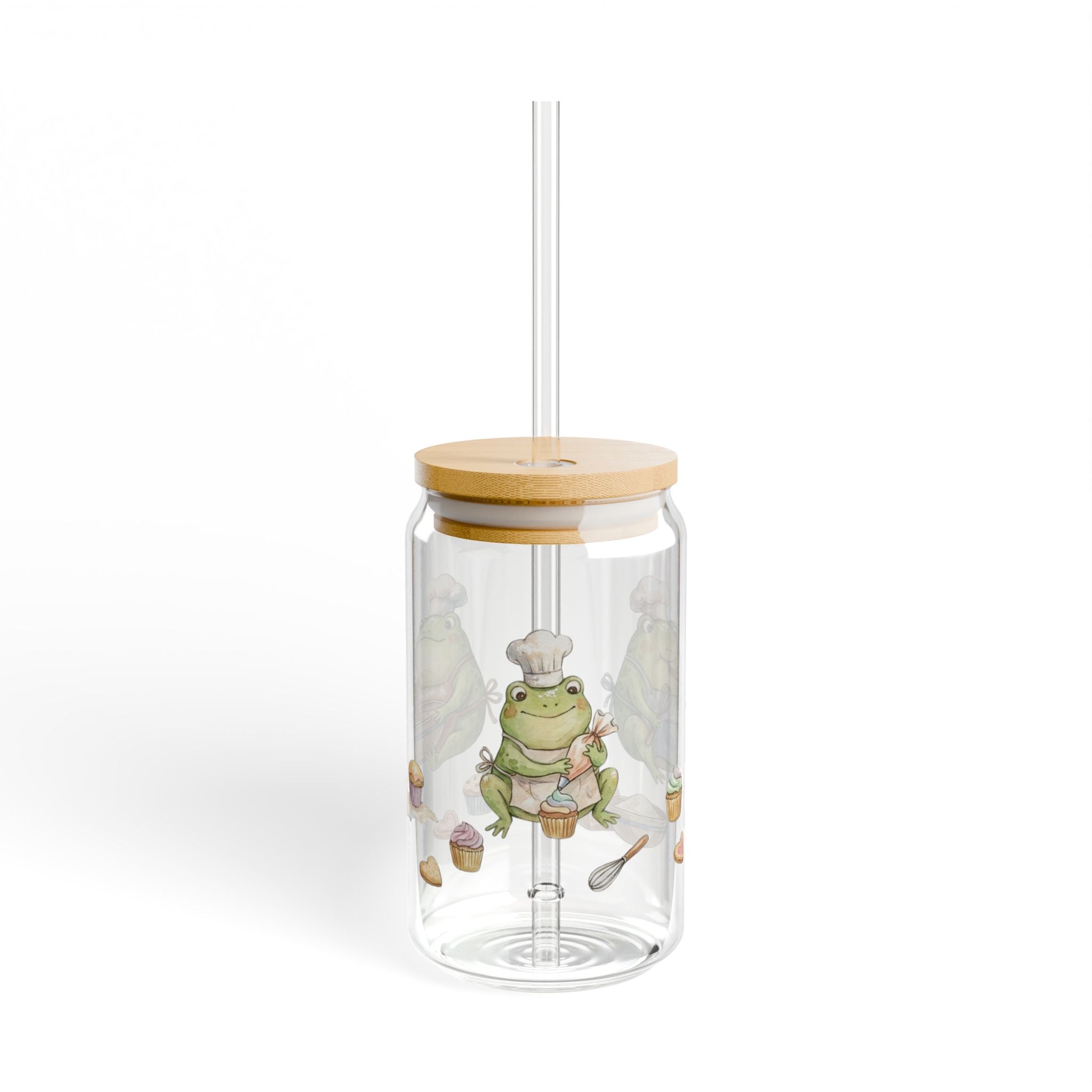 Watercolor Frogs Baking Sipper Glass