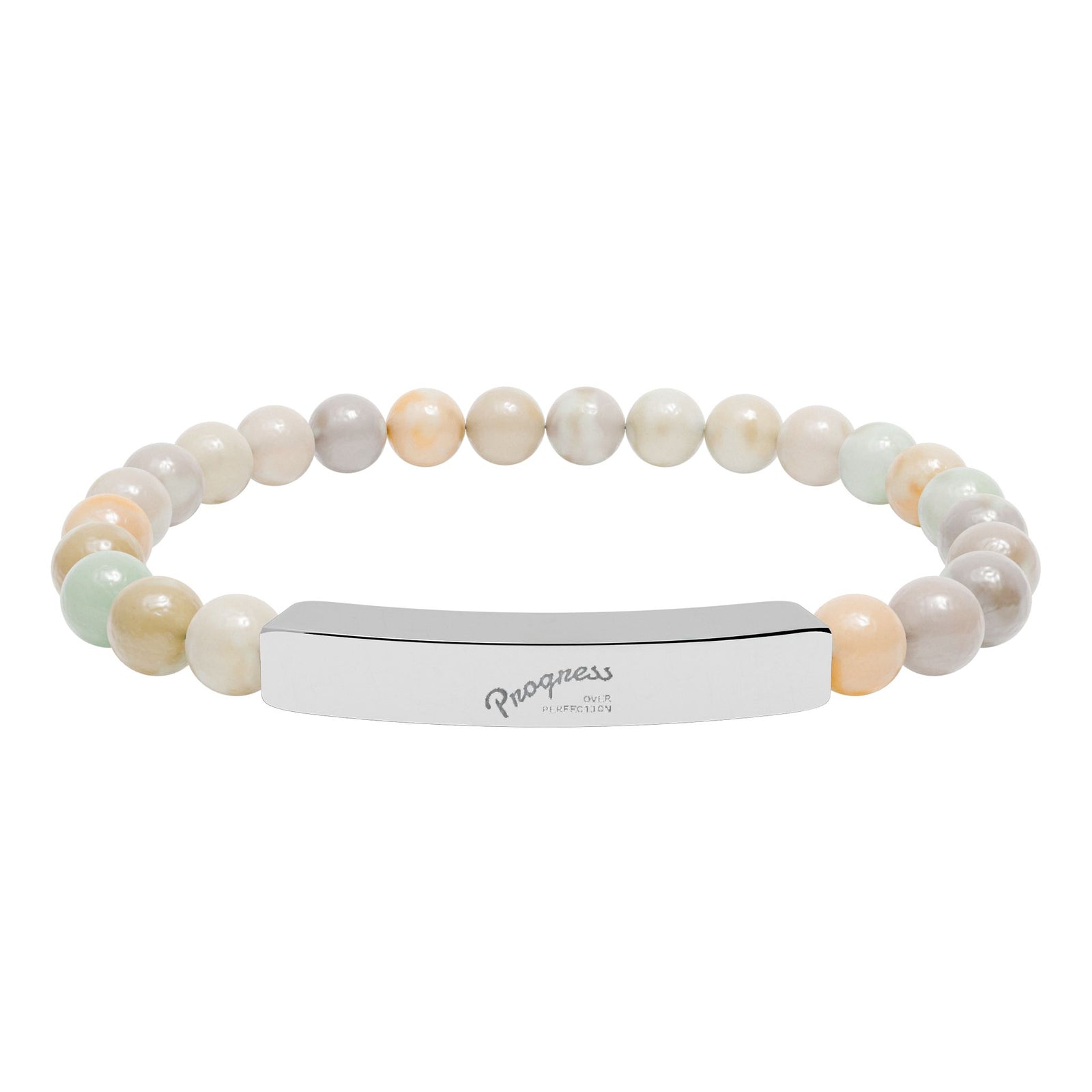 Engravable Natural Stone Bead Bar Bracelet — Personalized Stretch Gemstone Bracelet