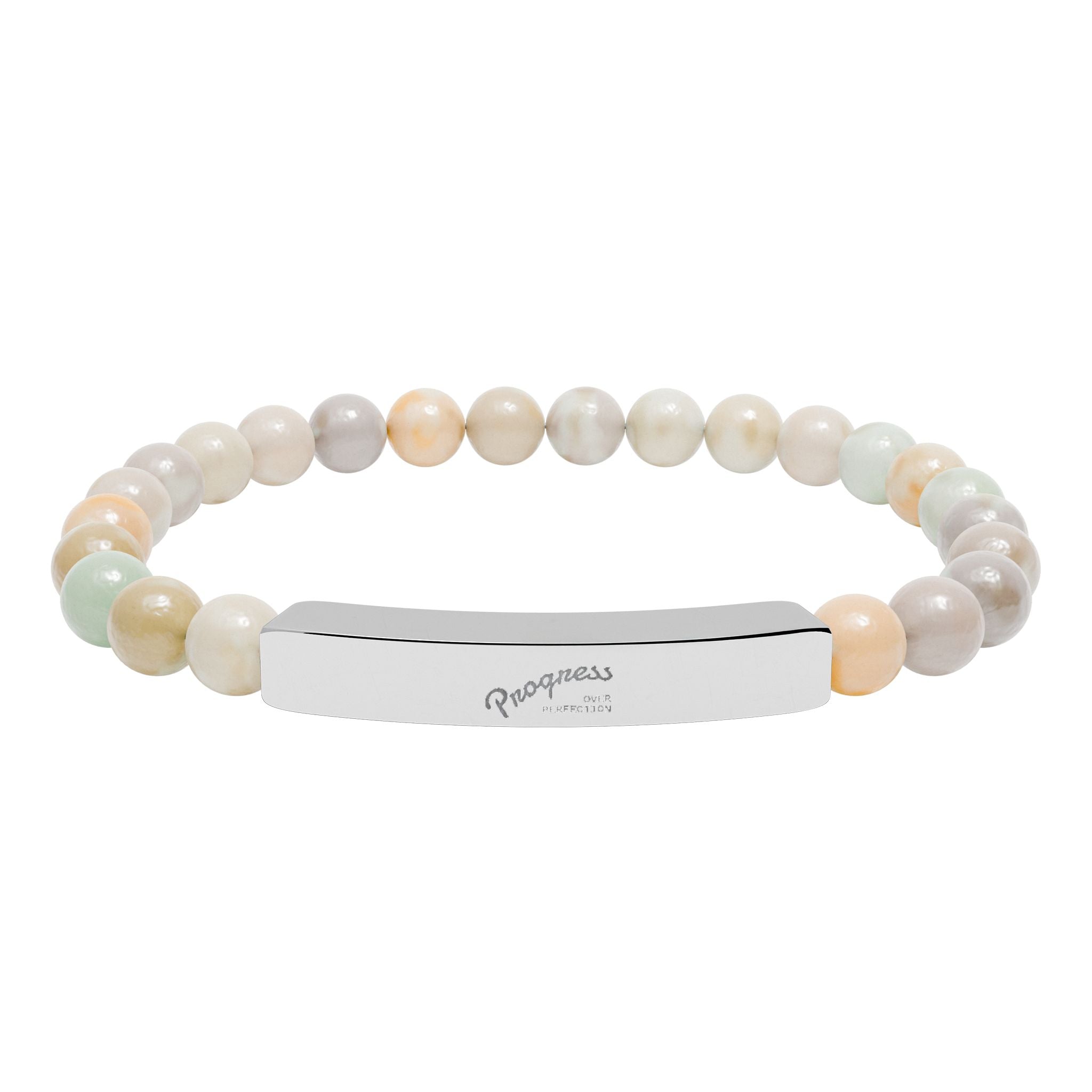 Engravable Natural Stone Bead Bar Bracelet — Personalized Stretch Gemstone Bracelet