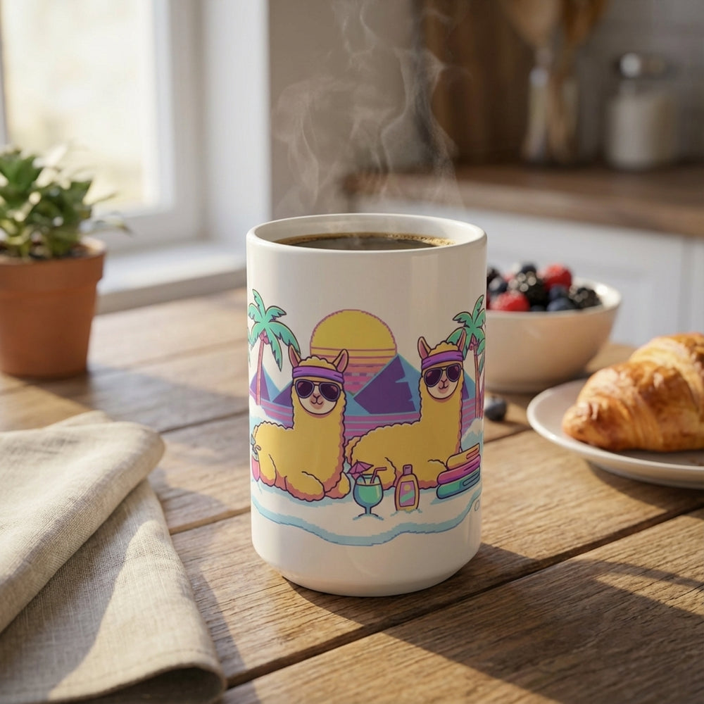 Après-Ski Alpacas - Sun-Soaked Shredders - 15oz Mug with coffee