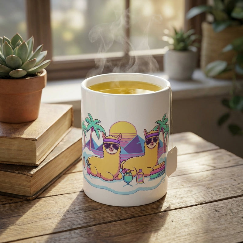Après-Ski Alpacas - Sun-Soaked Shredders - 15oz Mug with tea