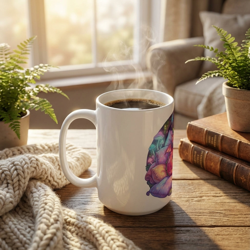 Book Club Dragons - Dragonfruit Dreams - 15oz Mug - Right Side Lifestyle