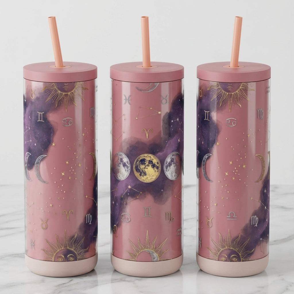 Cosmic Zodiac Dreams - Lunar Cycle Symphony - 20oz / Candy Blush