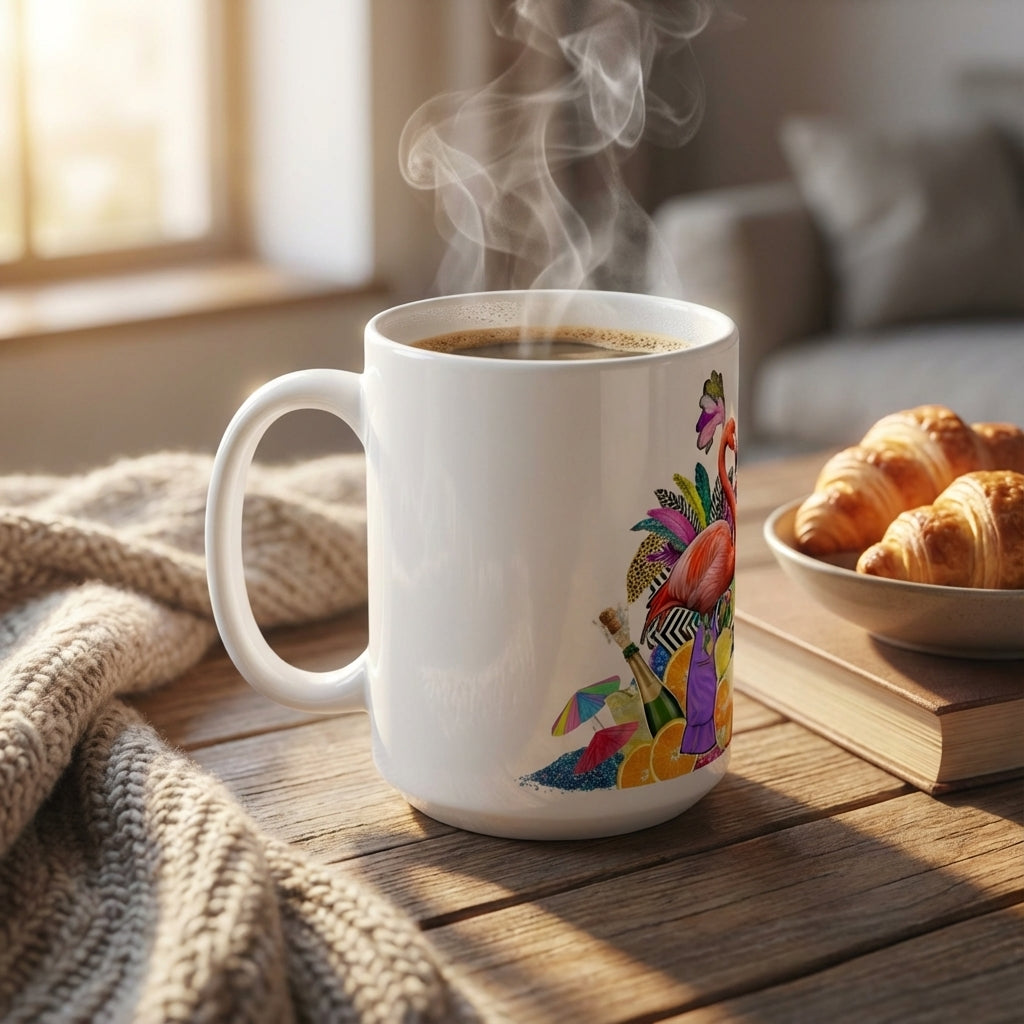 Drag Brunch Flamingos - Bottomless Brunch Babe - 15oz Mug - Right Side Lifestyle