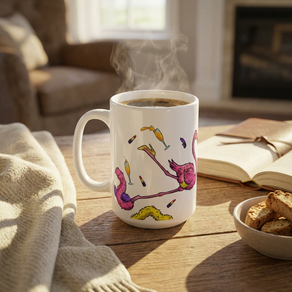 Drag Brunch Flamingos - Death Drop Diva - 15oz Mug - Right Side Lifestyle