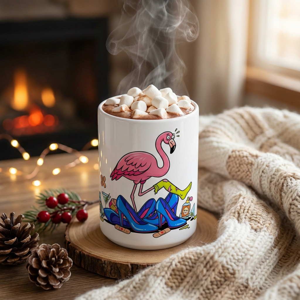 Drag Brunch Flamingos - High Heel Hazard - 15oz Mug - Hot Cocoa Lifestyle