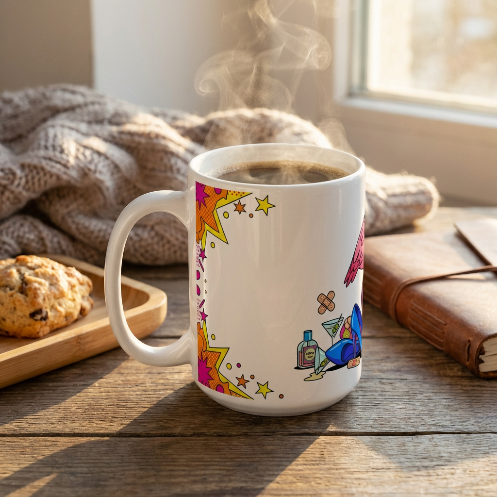 Drag Brunch Flamingos - High Heel Hazard - 15oz Mug - Right Side Lifestyle