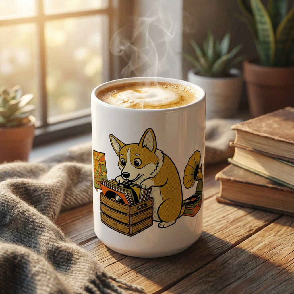 Hi-Fi Hounds - Crate Digger Corgi 15oz Mug - Hero Lifestyle