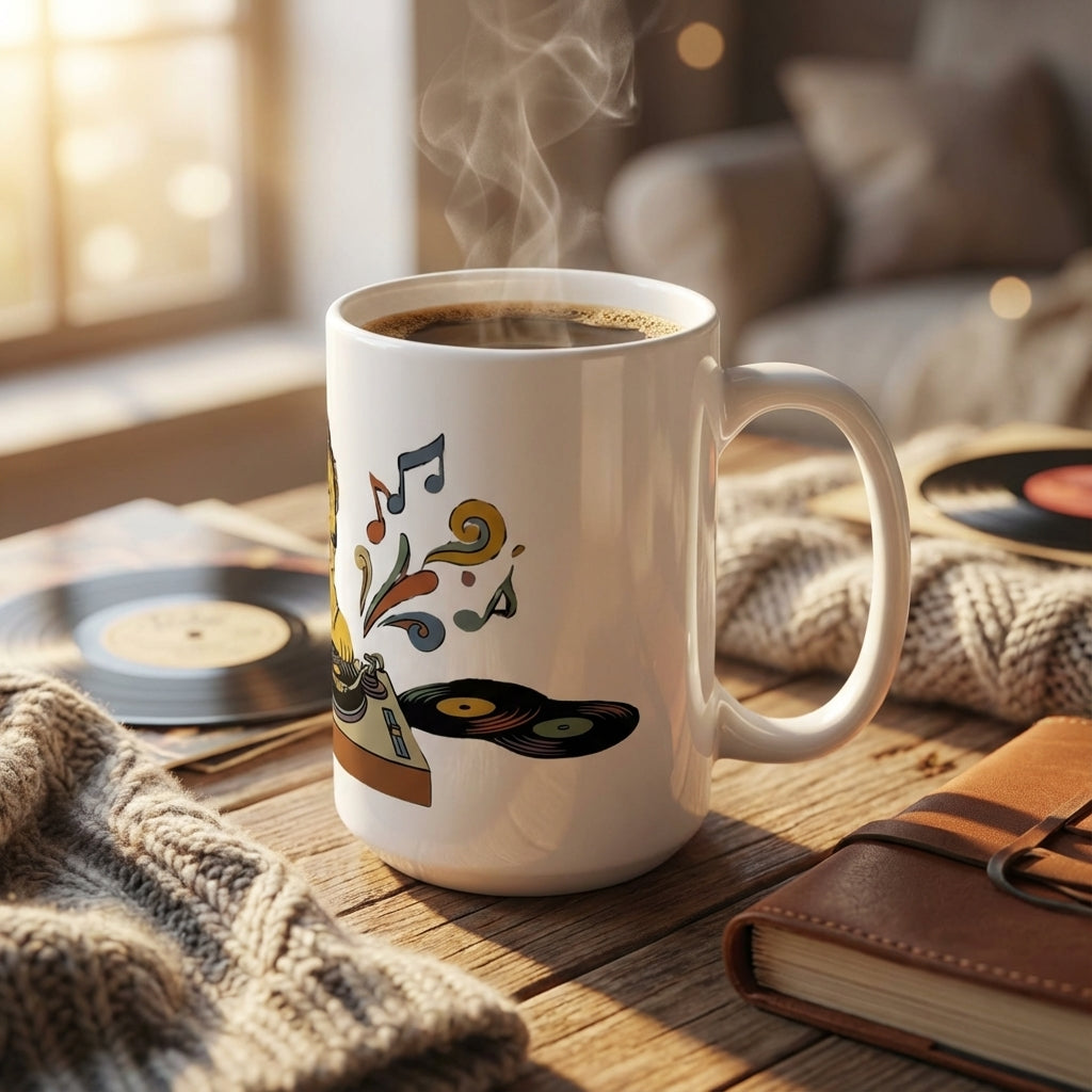 Hi-Fi Hounds - Spinning Gold 15oz Mug - Left Side Lifestyle