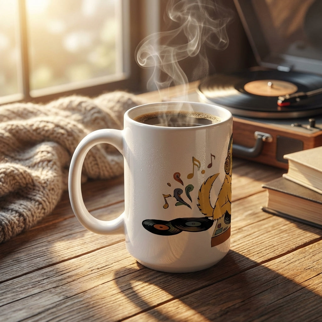 Hi-Fi Hounds - Spinning Gold 15oz Mug - Right Side Lifestyle