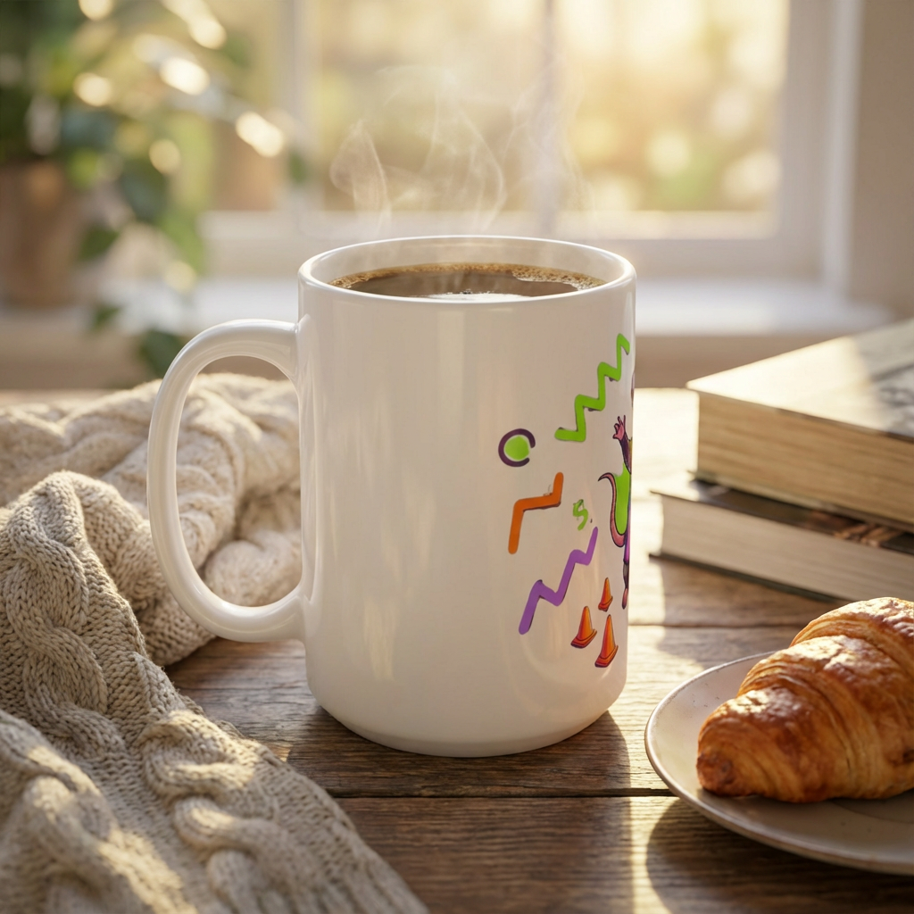 Neon Aerobics Possums - Possum Power Hour - 15oz Mug - Right Side Lifestyle