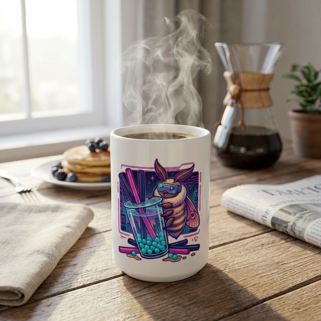 Neon Noodle Moths - Boba Bliss - 15oz Mug - Coffee Lifestyle