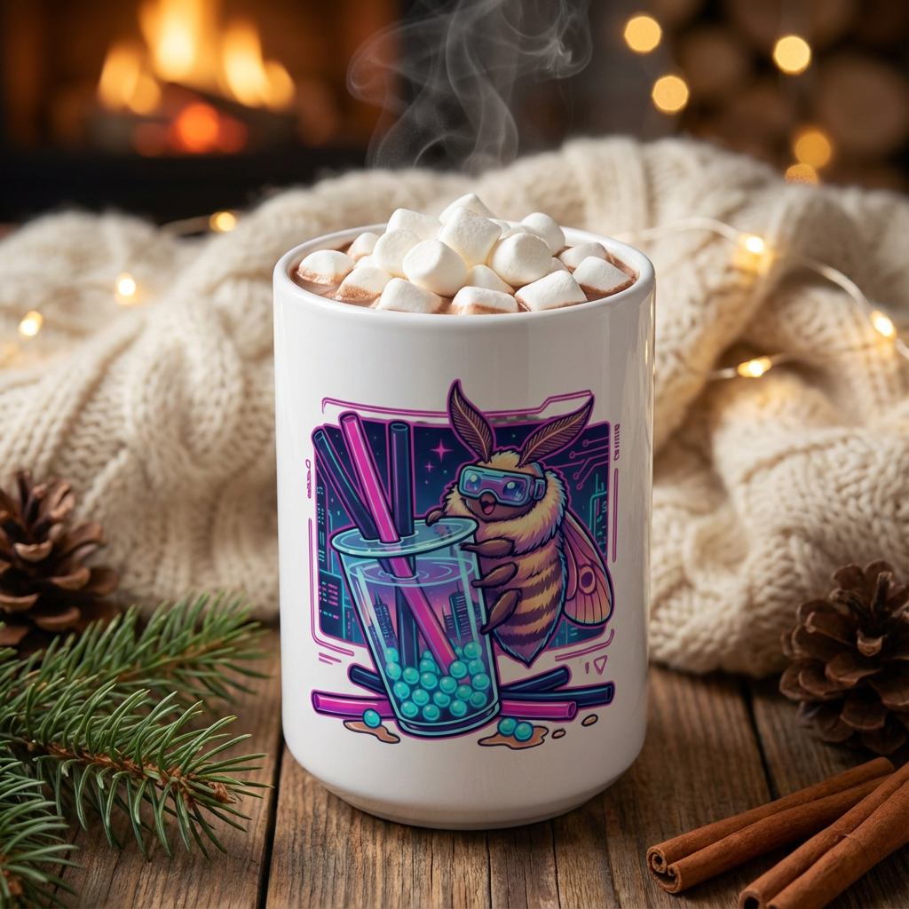 Neon Noodle Moths - Boba Bliss - 15oz Mug - Hot Cocoa Lifestyle