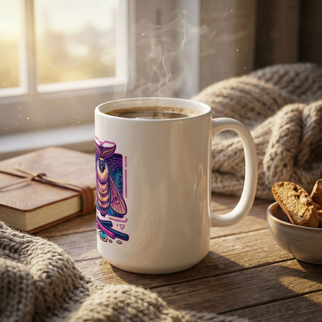 Neon Noodle Moths - Boba Bliss - 15oz Mug - Left Side Lifestyle