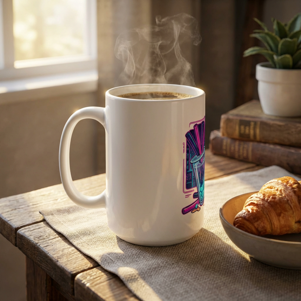 Neon Noodle Moths - Boba Bliss - 15oz Mug - Right Side Lifestyle