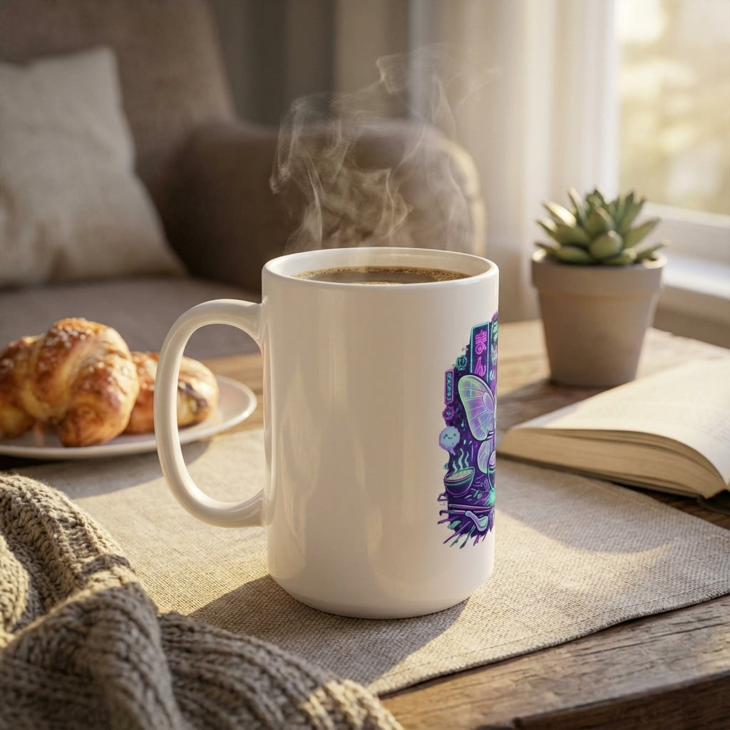 Neon Noodle Moths - Ramen Revelry - 15oz Mug - Right Side Lifestyle