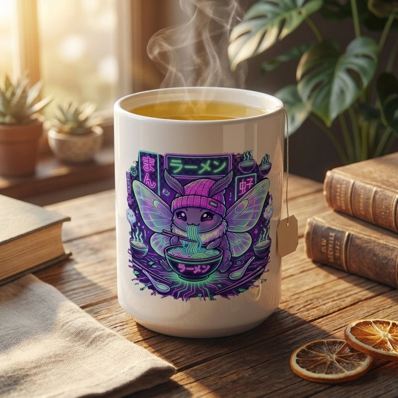 Neon Noodle Moths - Ramen Revelry - 15oz Mug with tea