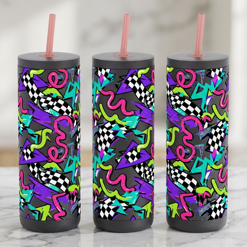 Saved by the Sip - Retro Checkers & Curves - 20oz / Nightrider