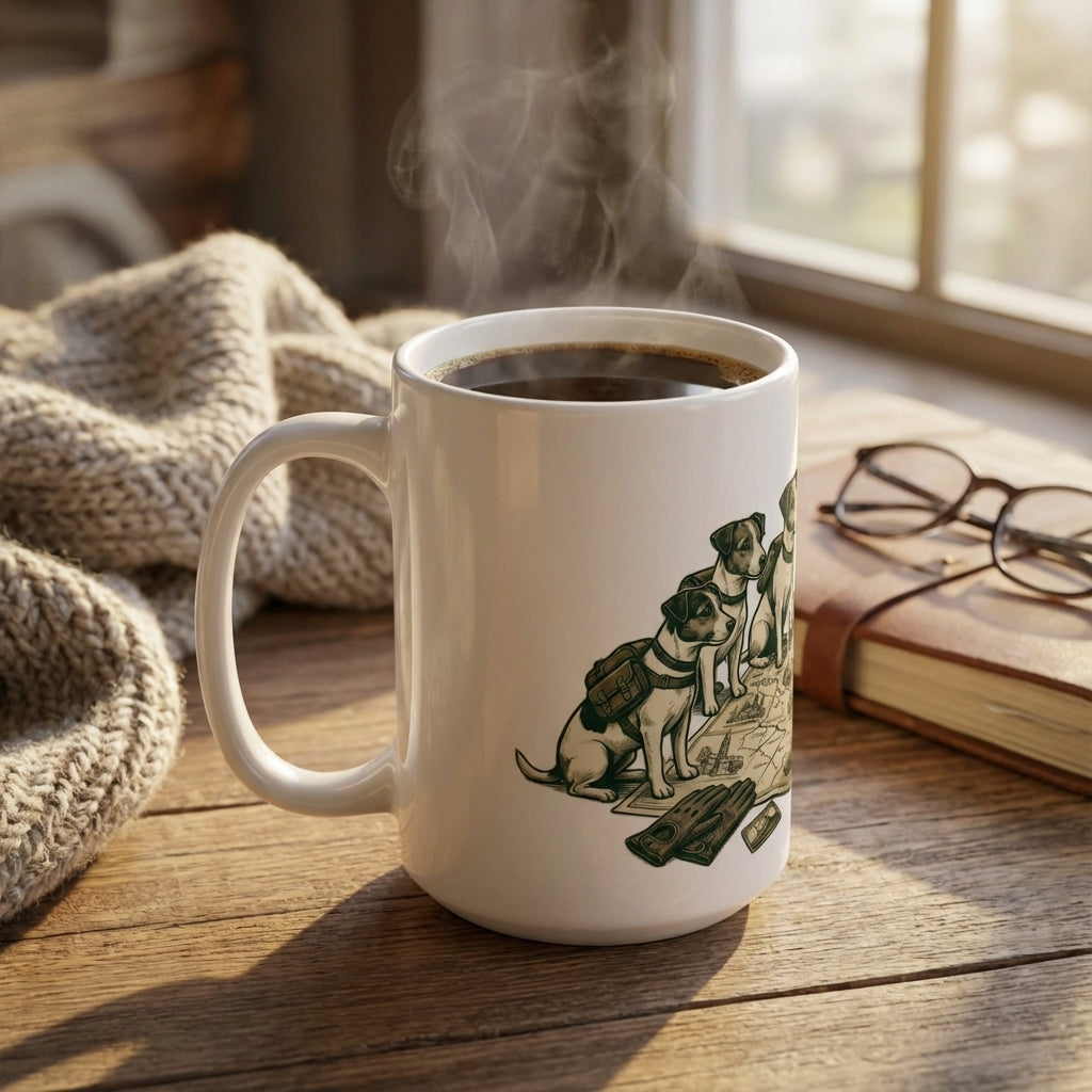 Pit Stop Pups - Alpine Rally Map 15oz Mug - Right Side Lifestyle