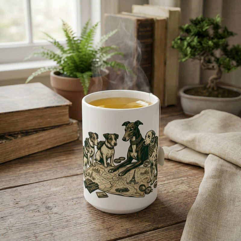 Pit Stop Pups - Alpine Rally Map 15oz Mug with tea