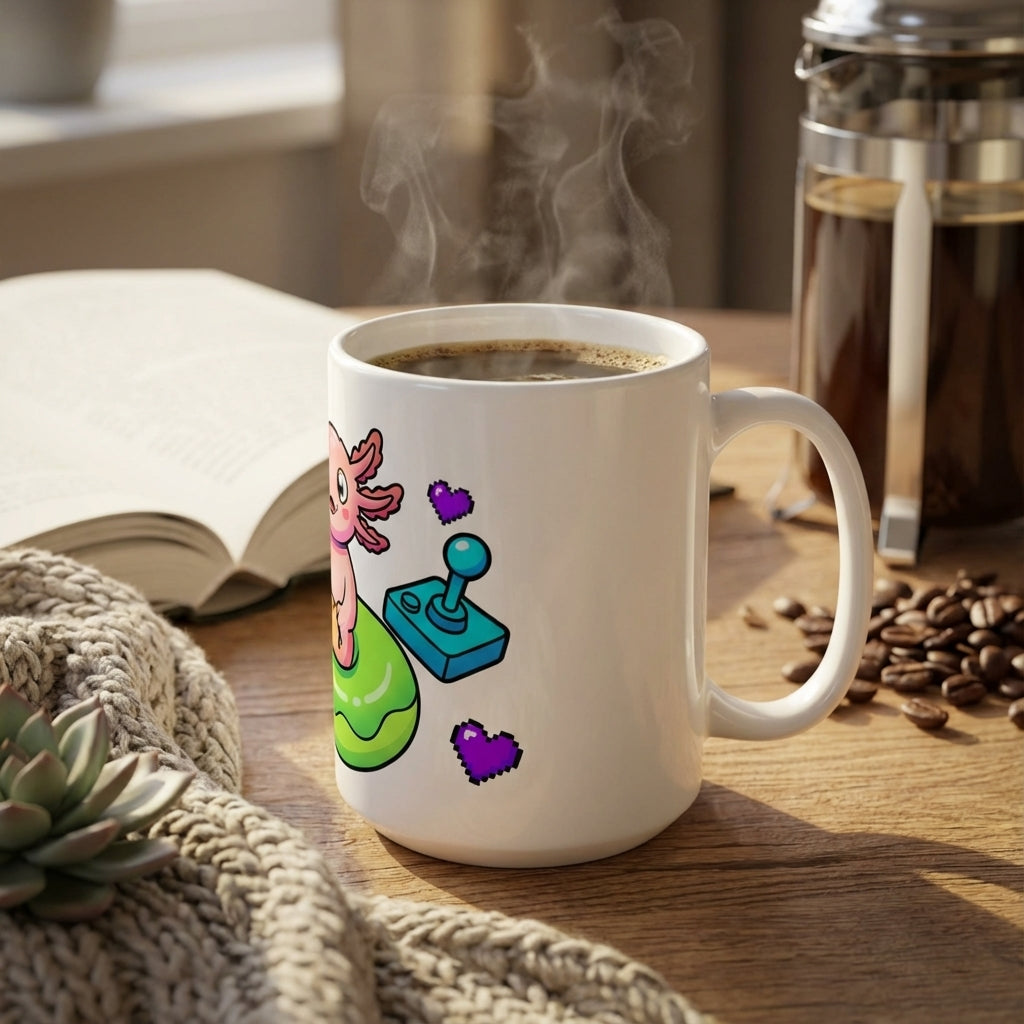 Pool Party Axolotls - Axolotl Arcade Fun - 15oz Mug - Left Side Lifestyle