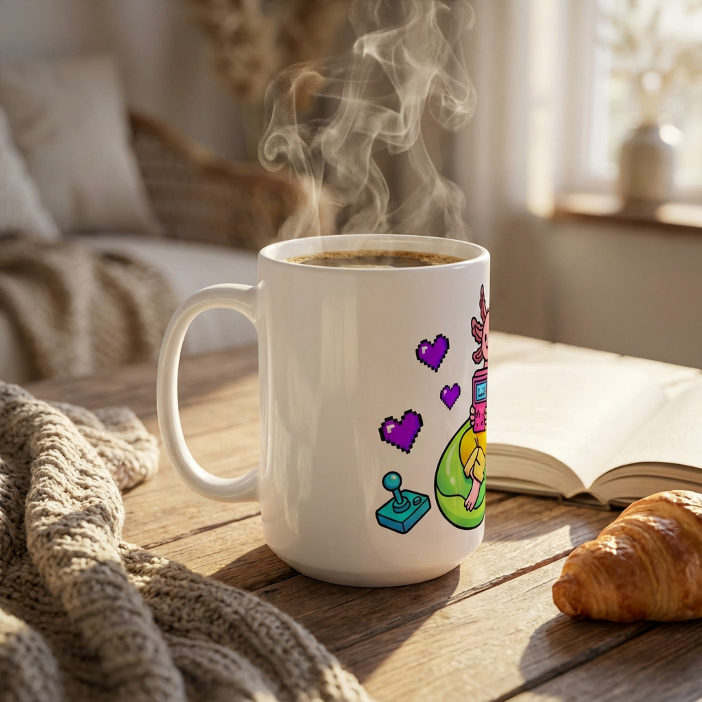 Pool Party Axolotls - Axolotl Arcade Fun - 15oz Mug - Right Side Lifestyle