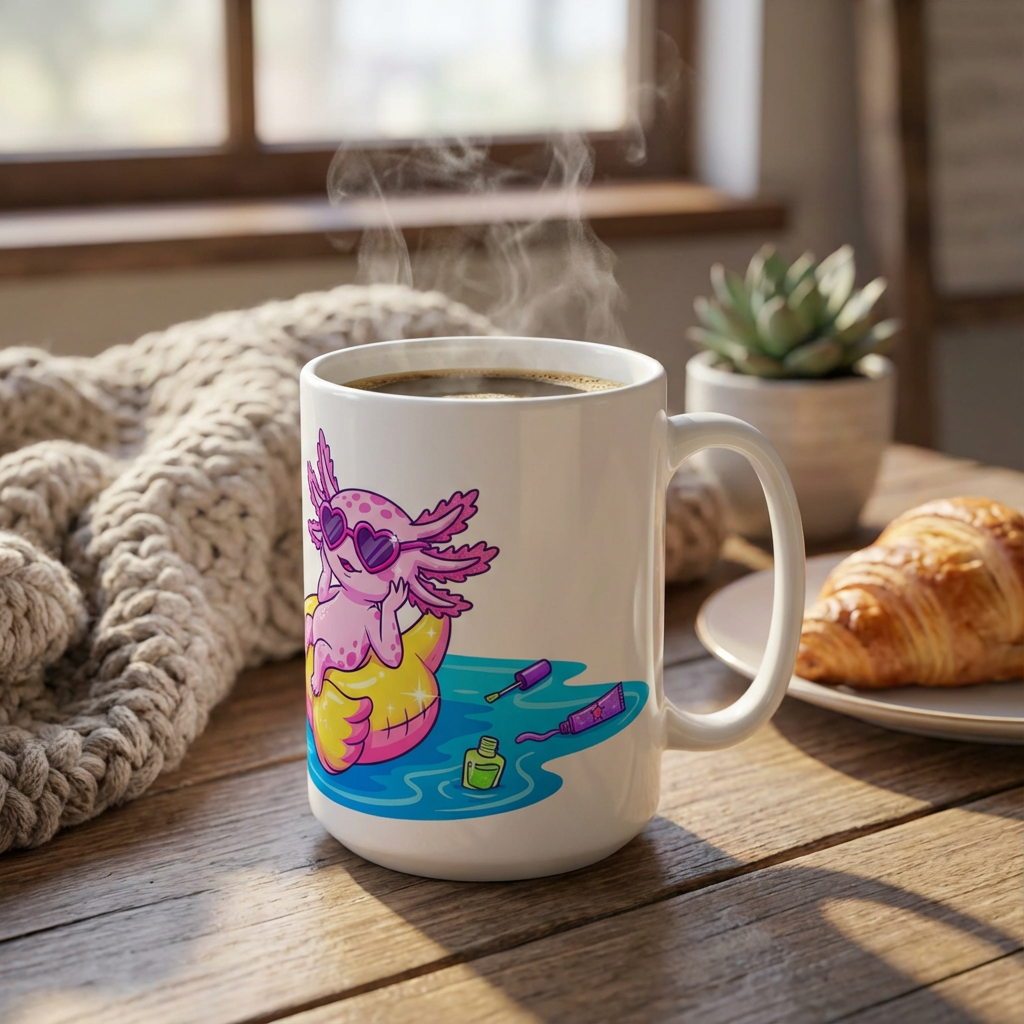 Pool Party Axolotls - Axolotl Glam Time - 15oz Mug - Left Side Lifestyle