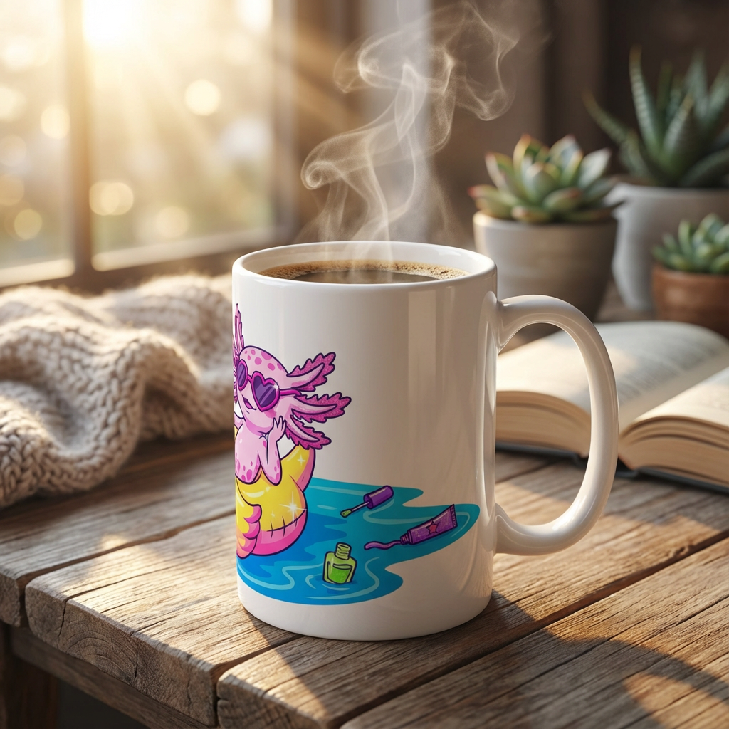Pool Party Axolotls - Axolotl Glam Time - 15oz Mug - Left Side Lifestyle