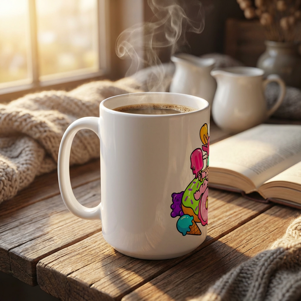 Pool Party Axolotls - Axolotl Snack Time - 15oz Mug - Right Side Lifestyle