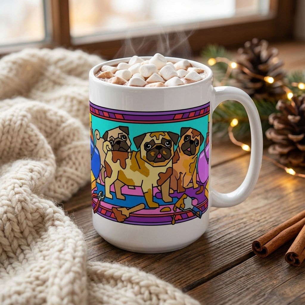 Pottery Studio Pugs - Creative Mess - 15oz Mug - Hot Cocoa Lifestyle
