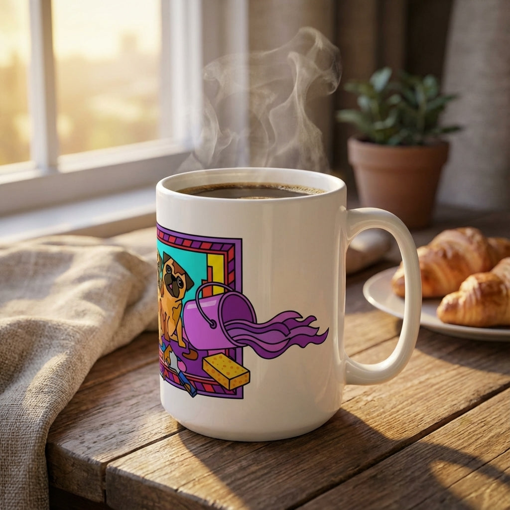 Pottery Studio Pugs - Creative Mess - 15oz Mug - Left Side Lifestyle