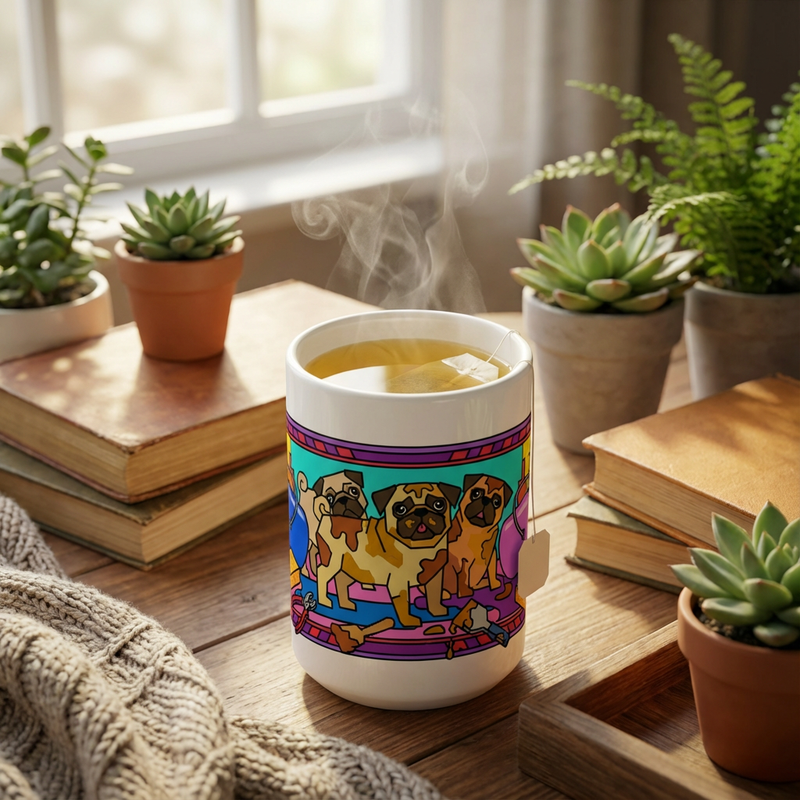 Pottery Studio Pugs - Creative Mess - 15oz Mug with tea