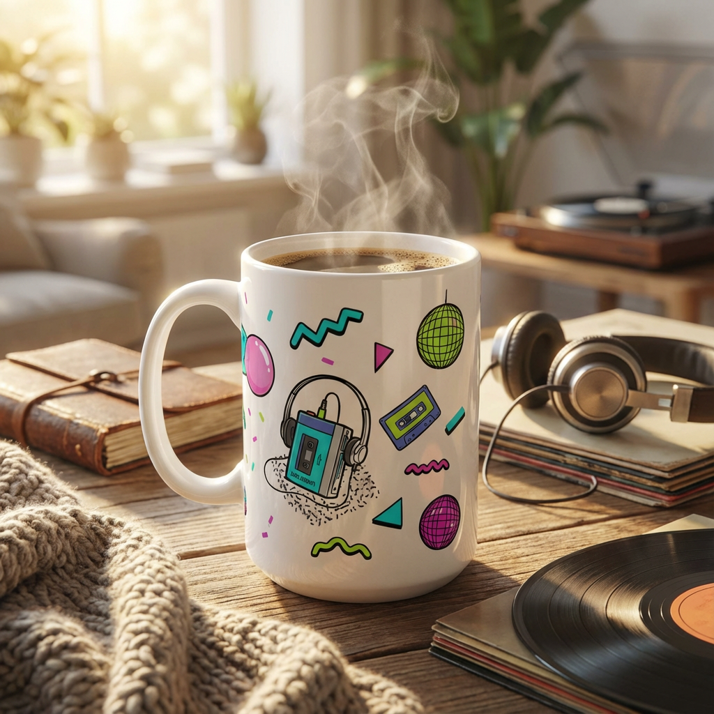 Retro Roller Dinos - T-Rex Bubblegum Pop - 15oz Mug - Left Side Lifestyle