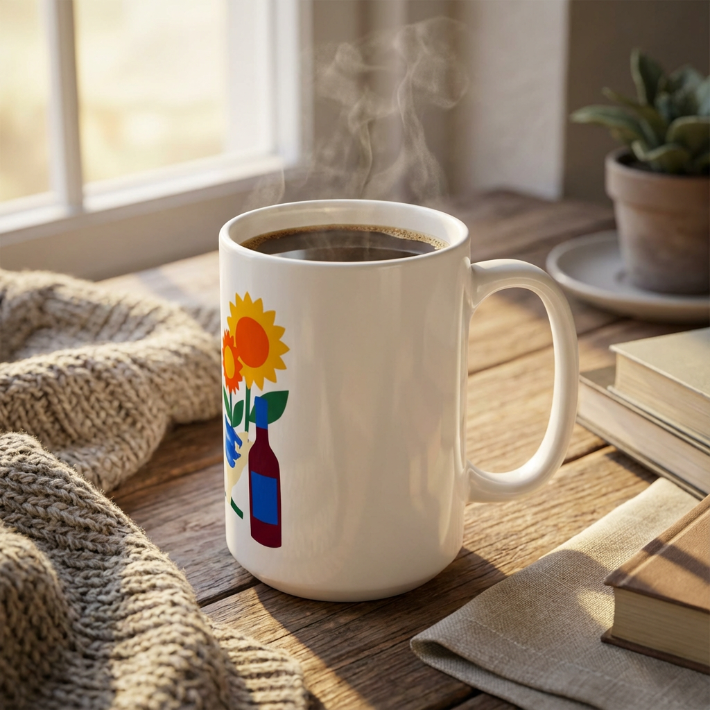 Silly Goose Social - Goose in Gingham - 15oz Mug - Left Side Lifestyle