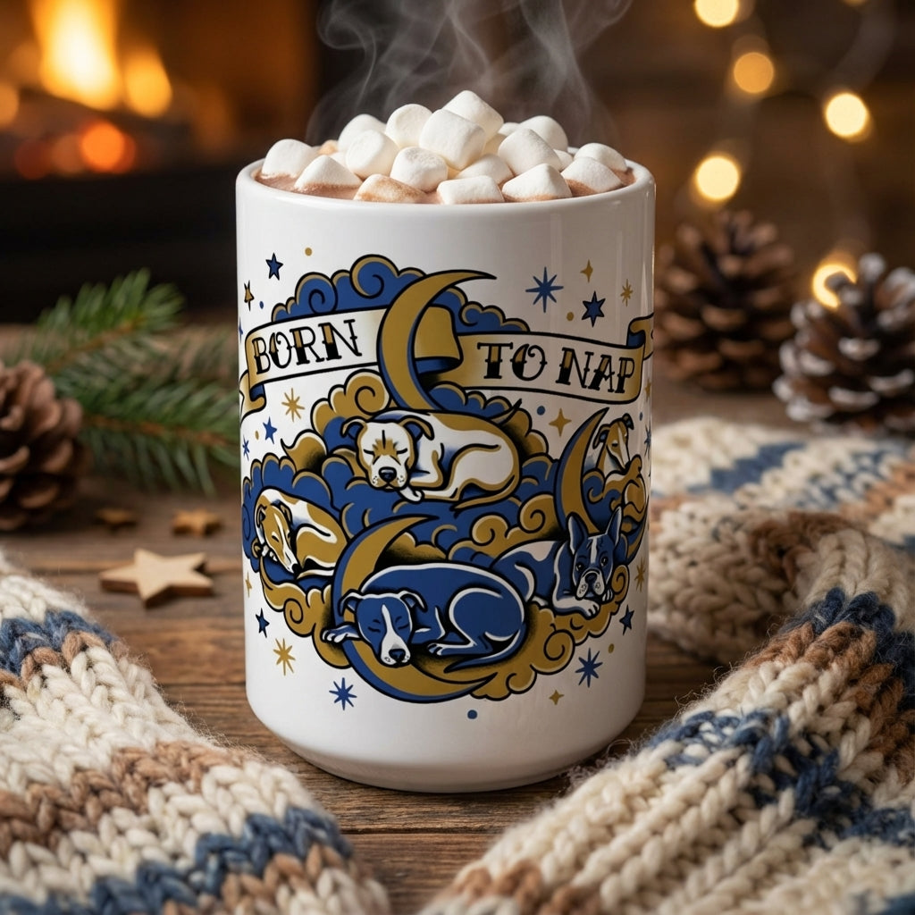 Tattoo Flash Pups - Born to Nap 15oz Mug - Hot Cocoa Lifestyle