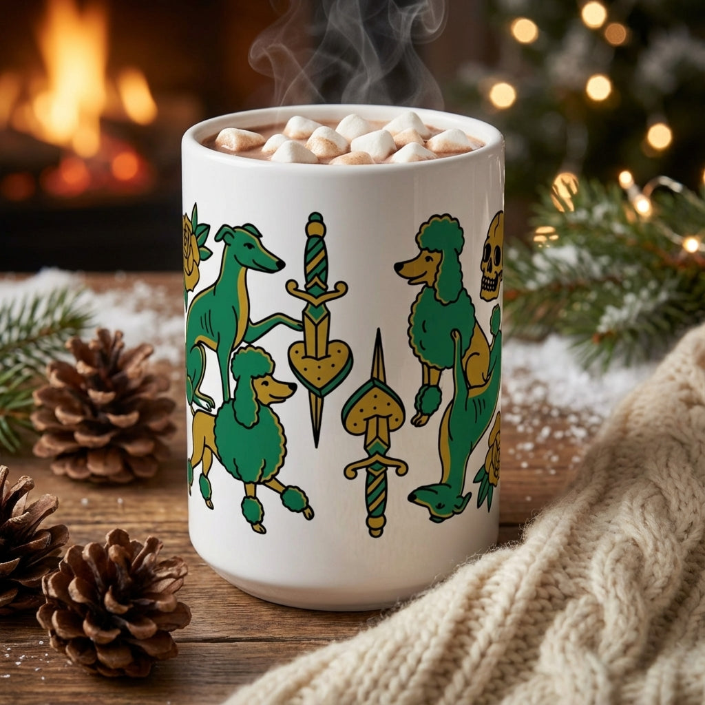 Tattoo Parlor Pups - Loyal to the Bone 15oz Mug - Hot Cocoa Lifestyle