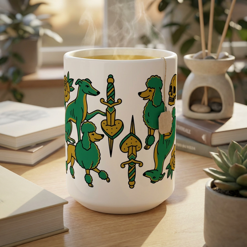 Tattoo Parlor Pups - Loyal to the Bone 15oz Mug with tea