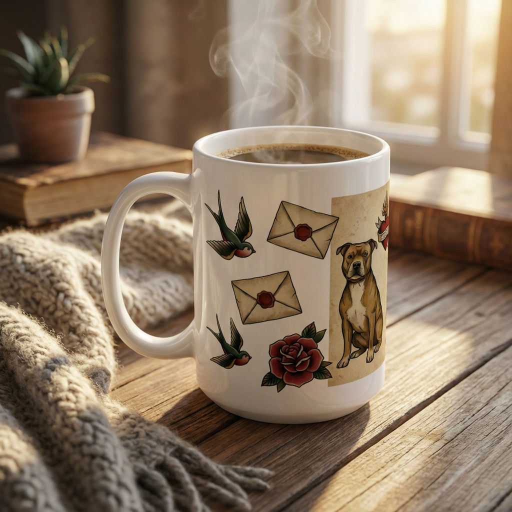 Tattoo Parlor Pups - True Love Tails 15oz Mug - Right Side Lifestyle