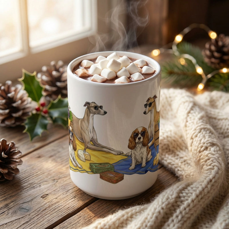 Tinned Fish Pups - European Summer Spread 15oz Mug with hot cocoa