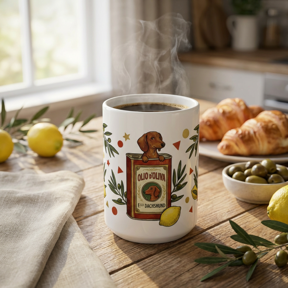 Tinned Fish Pups - Olive Oil Bath Pups 15oz Mug with coffee