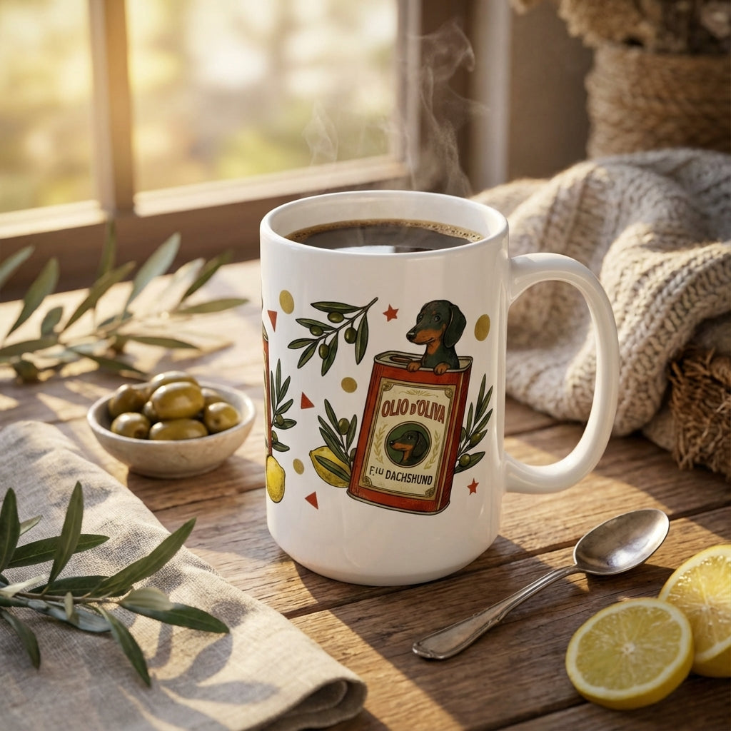 Tinned Fish Pups - Olive Oil Bath Pups 15oz Mug - Left Side Lifestyle